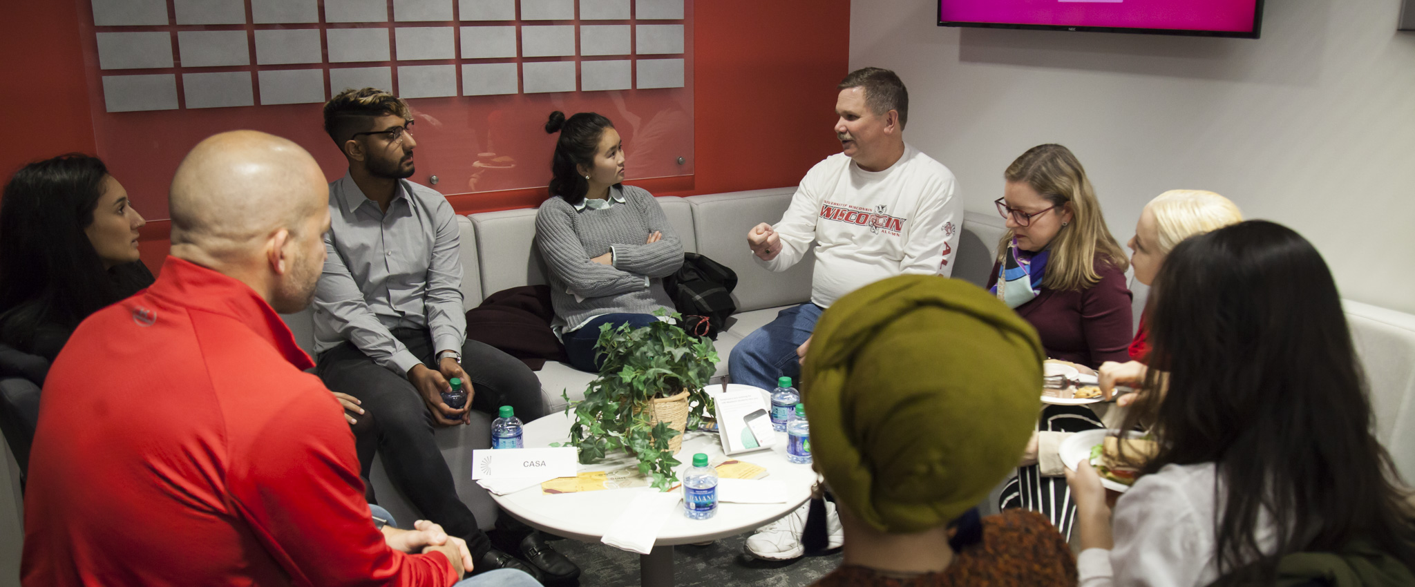 Members of the Communication Arts Student Association meet with Communication Arts Partners at SuccessWorks in the College of Letters & Sciences.
