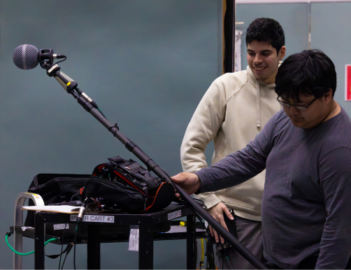 Equipment in Comm Arts - Two Students Using Sound Recording Equipment